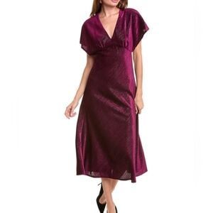 Taylor Plum Shimmer Velvet Midi Dress Dolman Sleeve V Neck Size 4